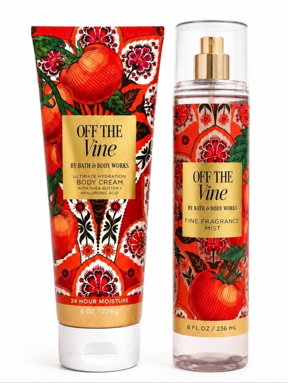 Bath & Body Works Off The Vine Red & Green Floral Body Cream + Mist Set